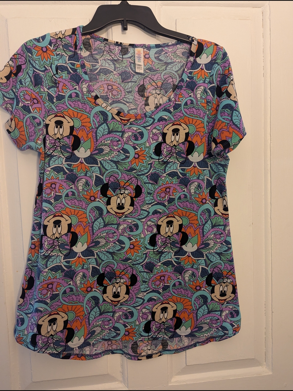 LuLaRoe Teal Purple Orange Minnie Mouse Scoop Neck Short Sleeve Tee